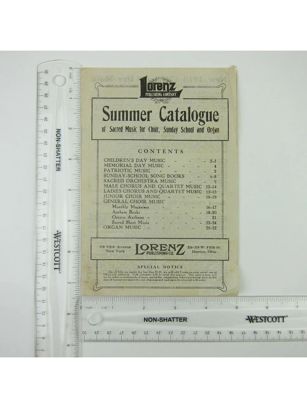 Sheet Music Catalog Sacred Choir Sunday School Lorenz Publishing Co Antique 1910